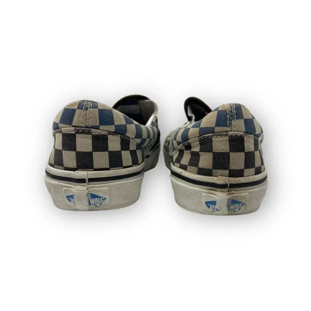 Vans Classic Checkerboard Blue Black White Slip On Shoes Kids Youth Size 3.5